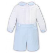 Sarah Louise Boys White and Blue Corduroy Short and Shirt Set